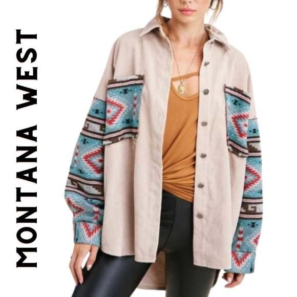 Montana West Jackets & Blazers - MONTANA WEST Corduroy Shacket Southwestern Serape Aztec Western NWT